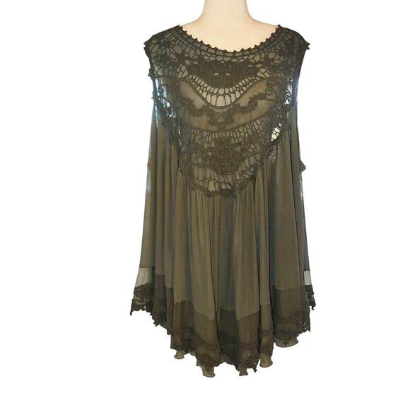 Boho Olive Green Crochet CAMI  By Indigo Thread Co. SIZE: 3X -LIKE NEW - Picture 1 of 7